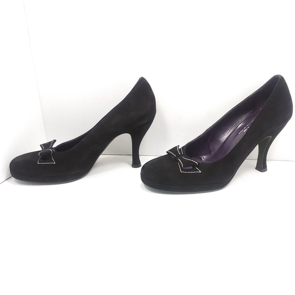DONALD J. PLINER Black Suede Platform Heels Front Bow Detail EUC - Picture 8 of 15